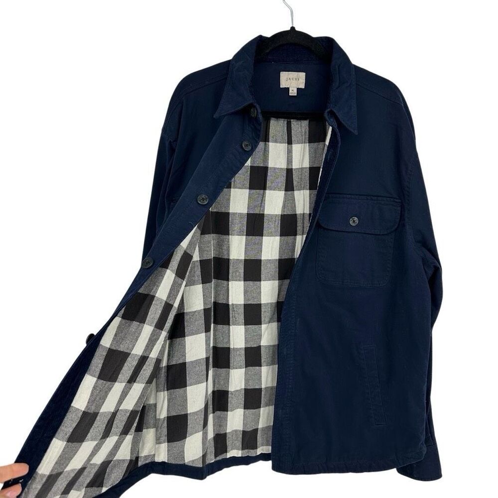 Jachs Navy Lightweight Shirt Jacket with Black & White Plaid Lining